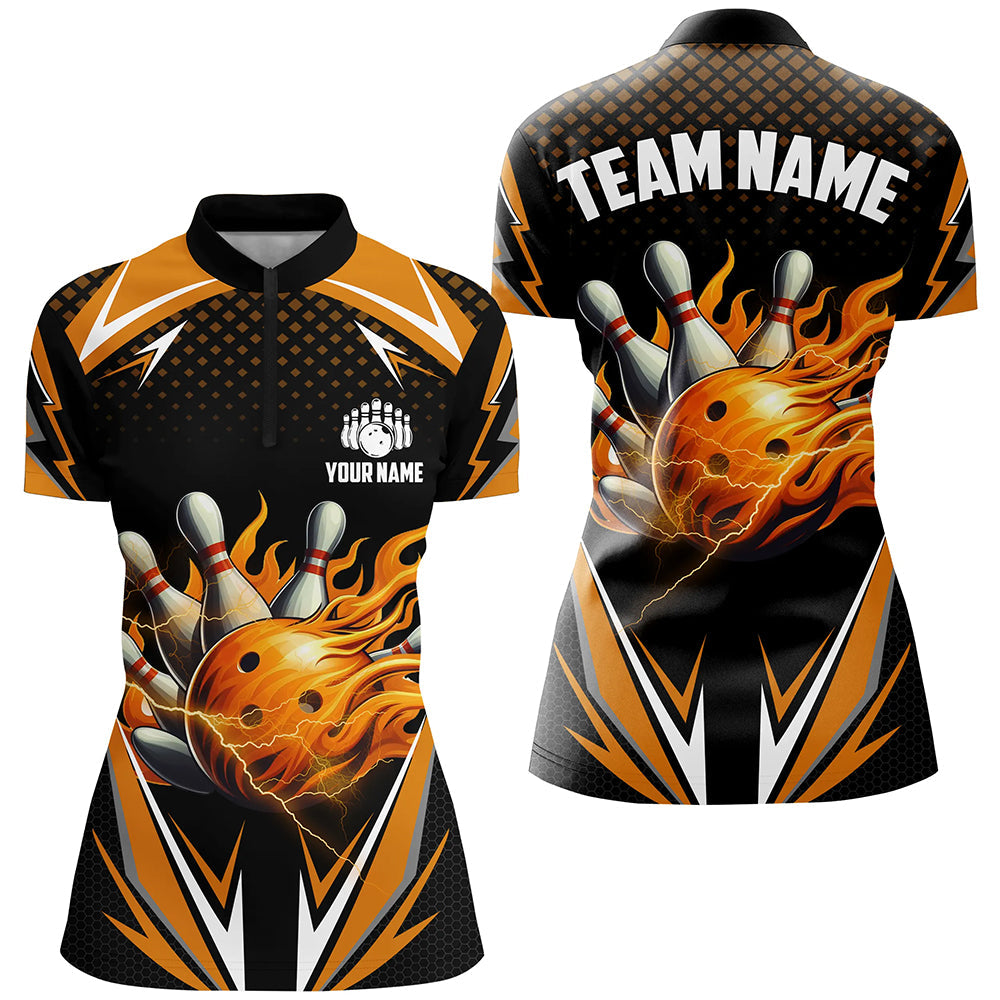 Women's Orange Flame 1/4 Zip Bowling Shirt Q443