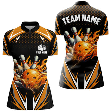 Women's Orange Flame 1/4 Zip Bowling Shirt Q443