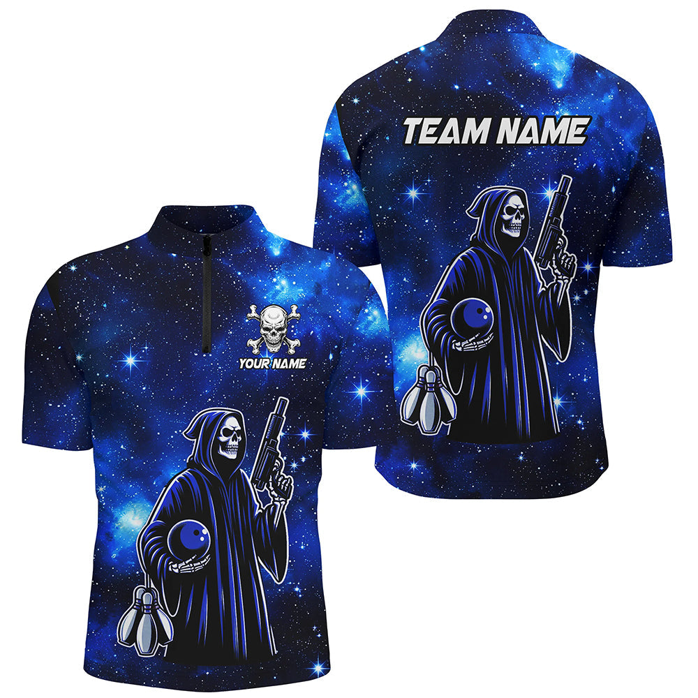 Men's Skull Bowling Team 1/4 Zip Shirt Q301