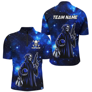 Men's Skull Bowling Team 1/4 Zip Shirt Q301