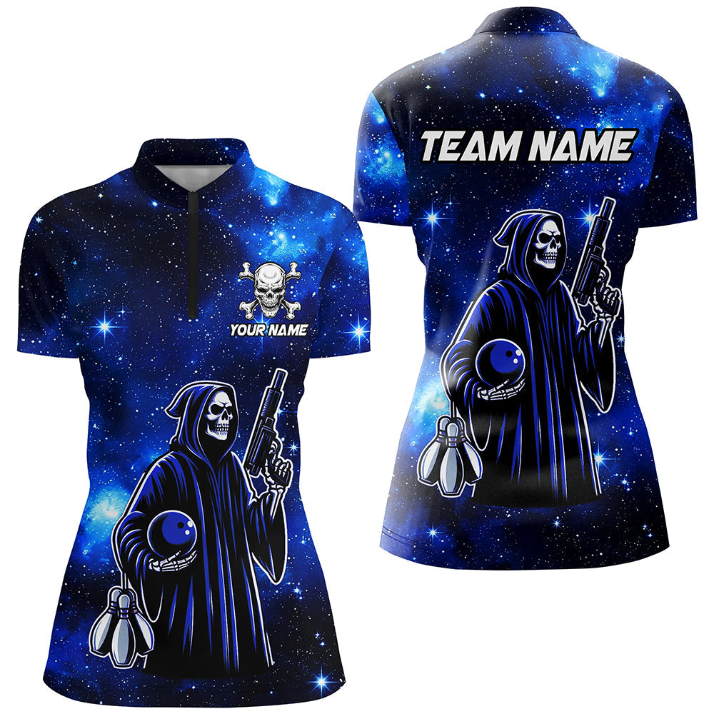 Women's Skull Bowling Team 1/4 Zip Shirt Q301
