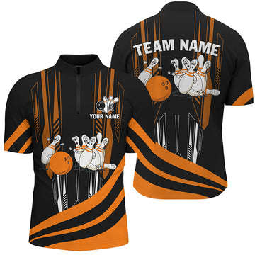 Orange Camo Bowling 1/4 Zip Shirt for Men Q258