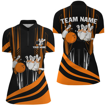 Orange Camo 1/4 Zip Bowling Shirt for Women Q258