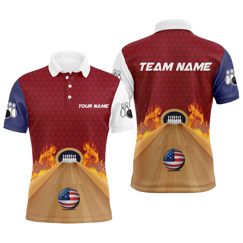 Personalised Flame Bowling Polo Shirt for Men Q286