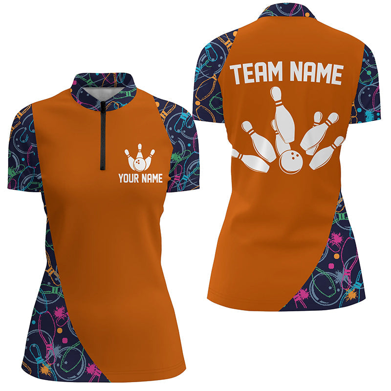 Women's Camo Orange Bowling Quarter Zip Jersey Q413