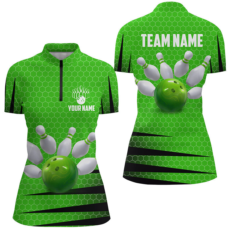 Women's Green Bowling 1/4 Zip Jersey Q270
