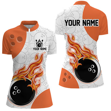 Custom Orange Women's Bowling Quarter-Zip Shirt Q283