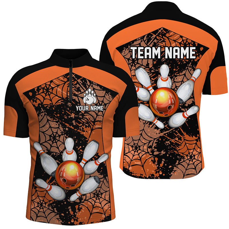 Orange Spider Bowling Shirt for Men - Custom 1/4 Zip Q288