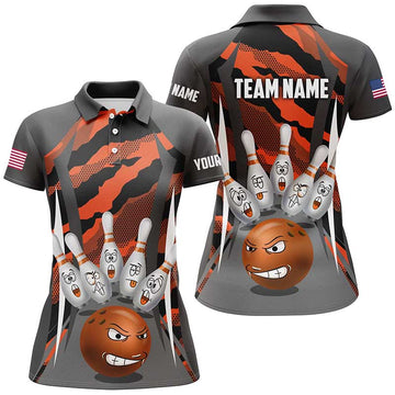 Women's Camo Bowling Polo Shirt - Funny Orange Q290