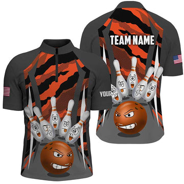 Men's Camo Bowling 1/4 Zip Shirt - Personalised Orange Q290
