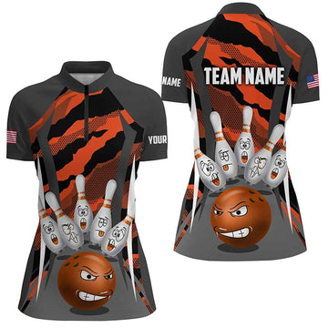 Women's Camo Bowling Team 1/4 Zip Shirt - Orange Q290