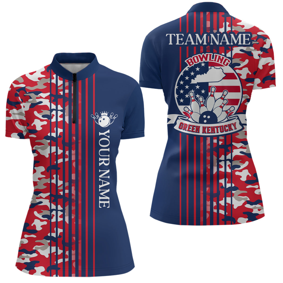 Women's Custom Bowling 1/4 Zip Shirt - Green Kentucky Q304