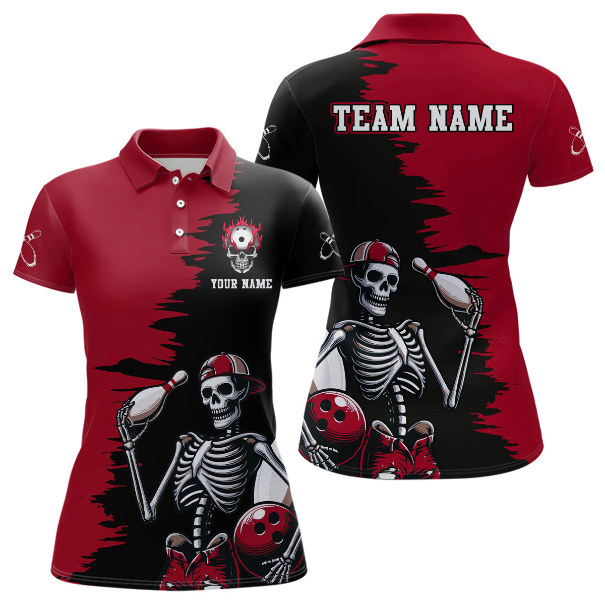Women's Skull Bowling Polo Shirt Q407