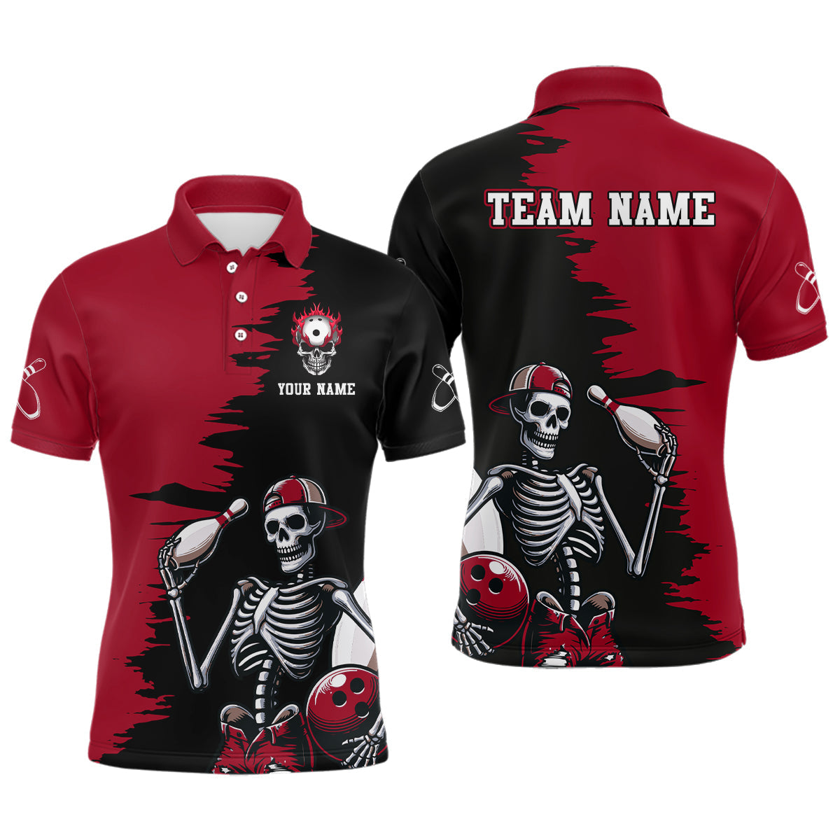Men's Skull Bowling Polo Shirt Q407