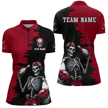 Women's Skull Bowling Quarter Zip Shirt Q407