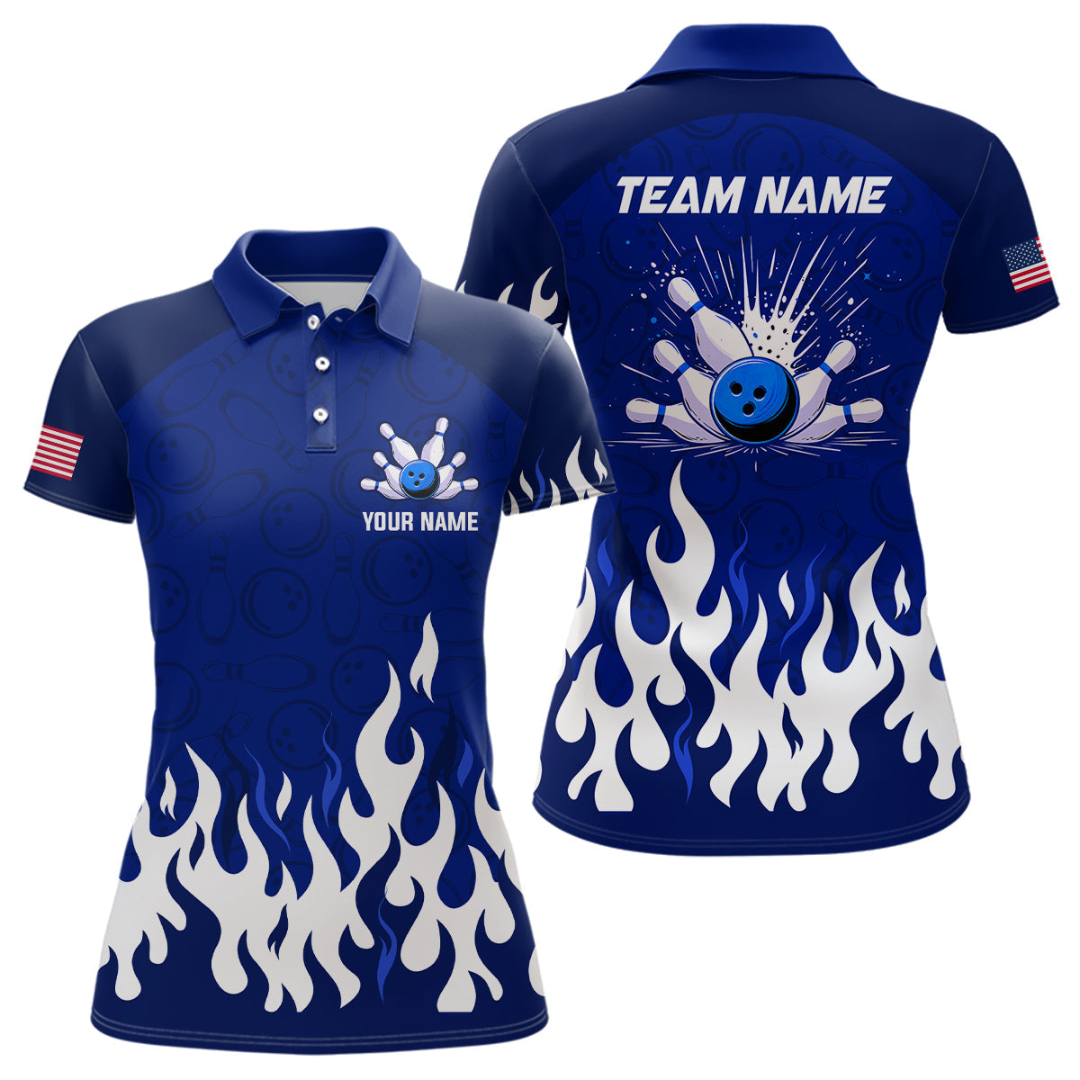 Navy Flame Bowling Polo Shirt for Women Q272