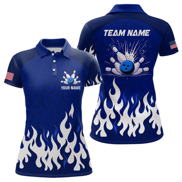 Navy Flame Bowling Polo Shirt for Women Q272