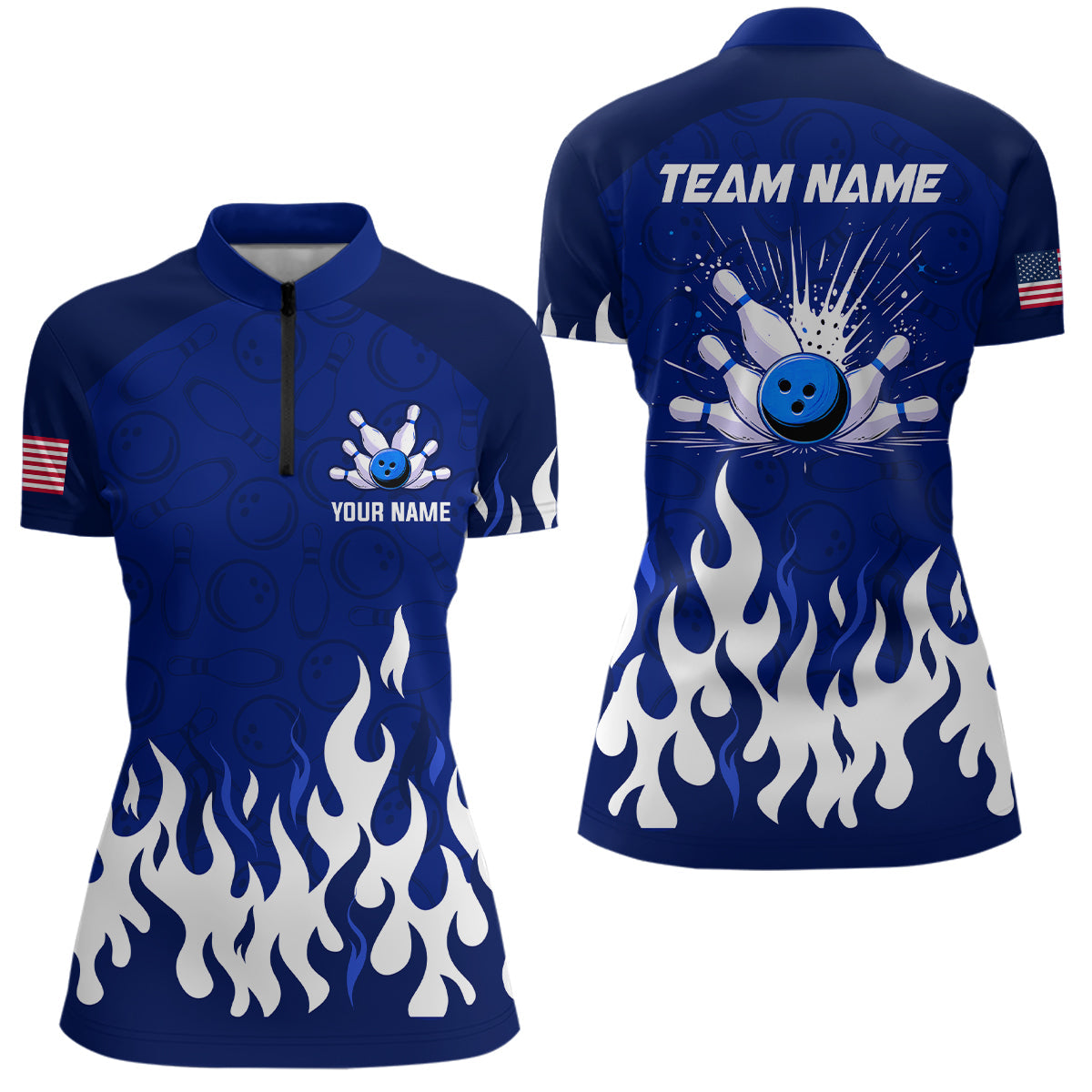 Navy Flame Bowling Jersey Women’s Quarter Zip Q272