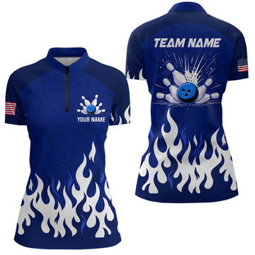Navy Flame Bowling Jersey Women’s Quarter Zip Q272