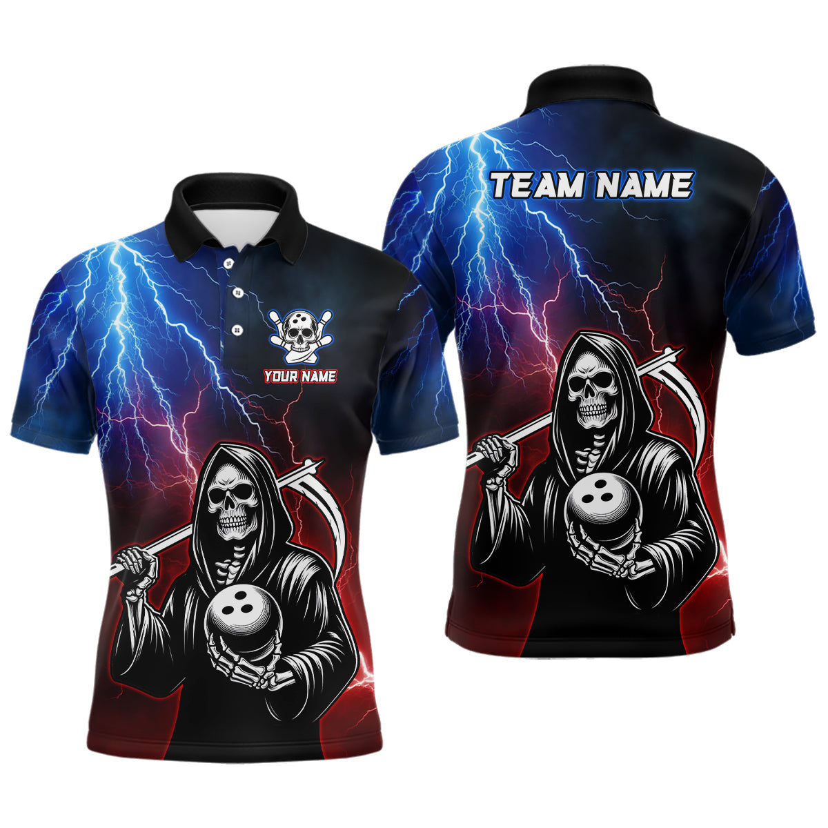 Thunder Grim Reaper Bowling Polo Shirt for Men Q405