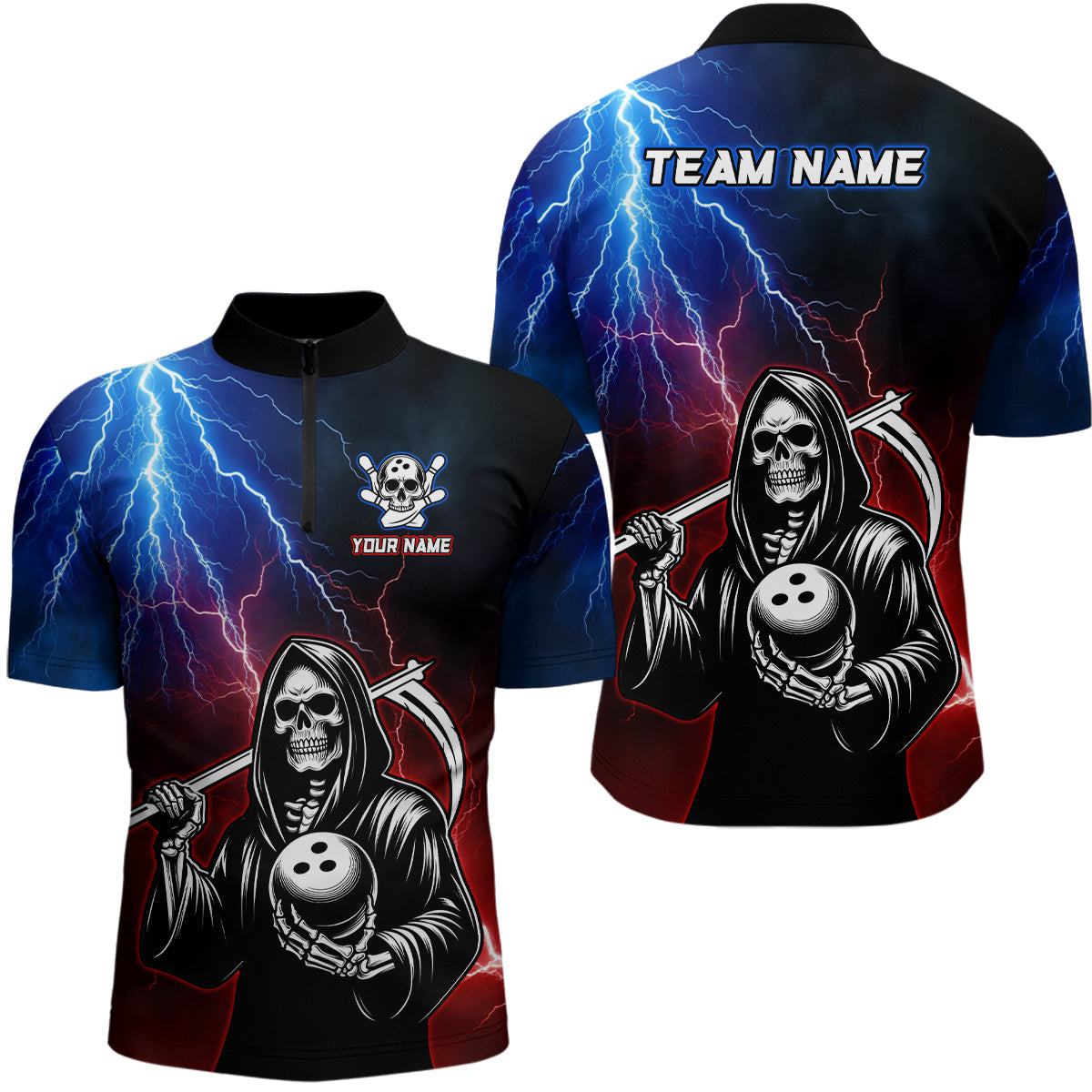 Thunder Grim Reaper Men's Quarter-Zip Bowling Shirt Q405