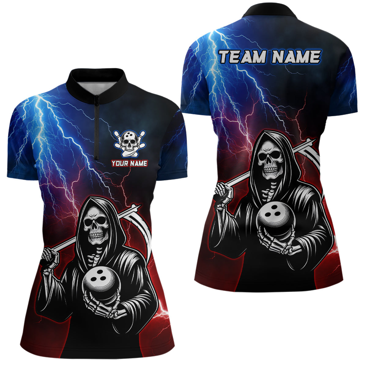 Thunder Grim Reaper Women's Quarter-Zip Bowling Shirt Q405