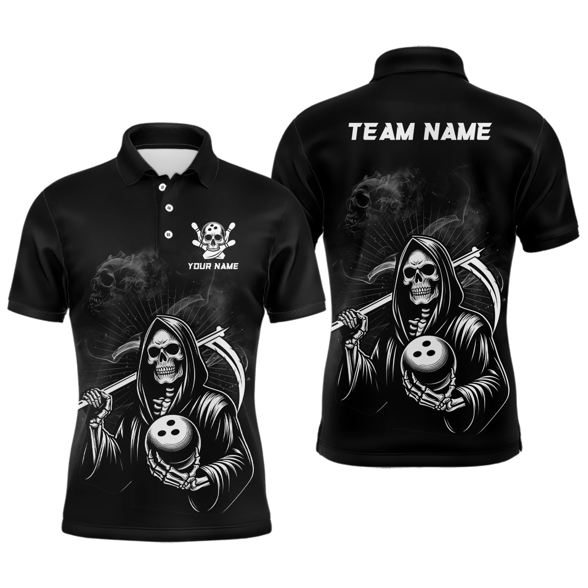 Men's Skull Bowling Polo Shirt Q299