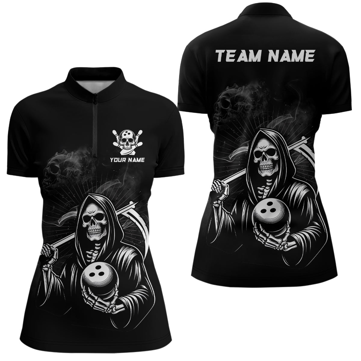 Women's Custom Skull 1/4 Zip Bowling Shirt Q299