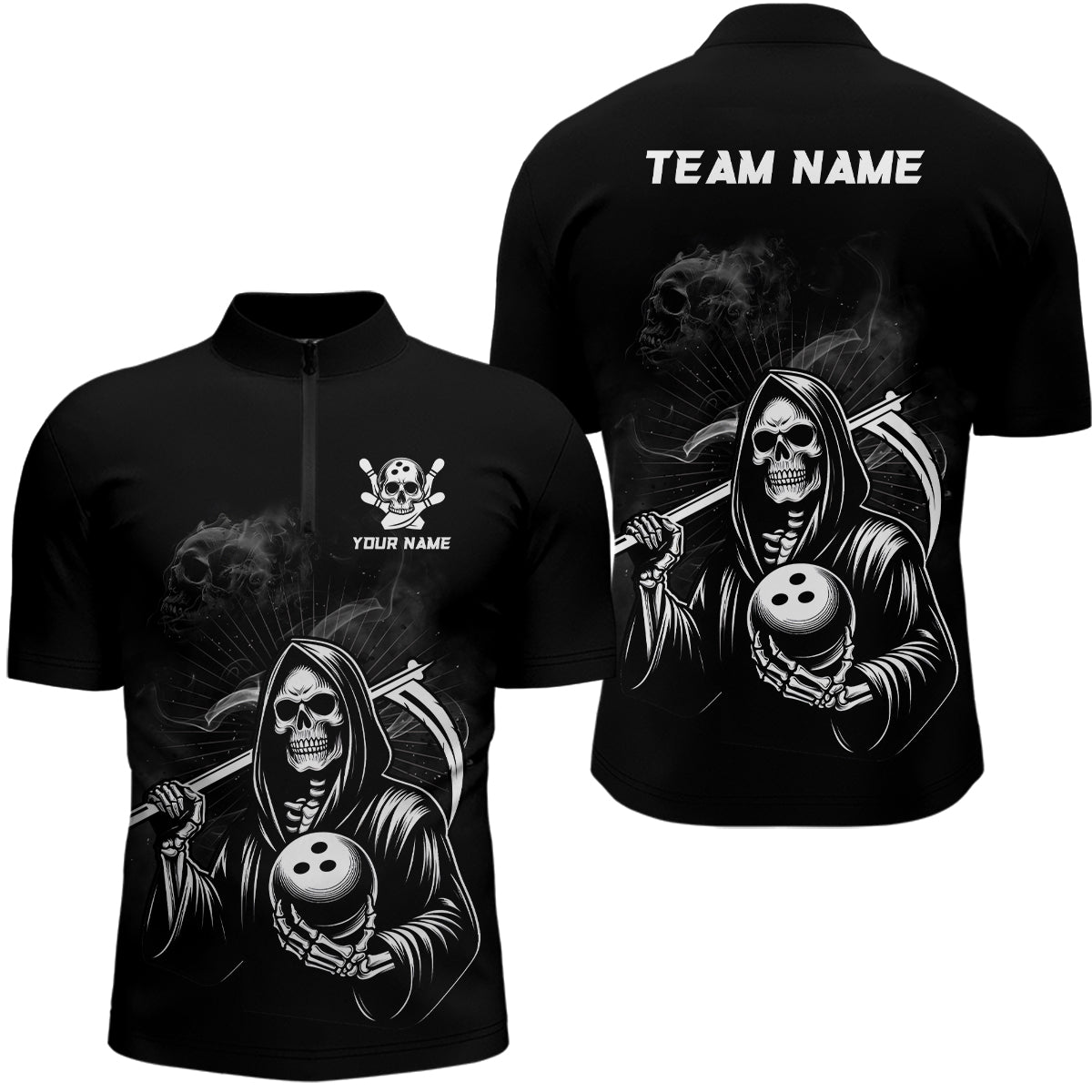 Men's Skull 1/4 Zip Bowling Shirt Q299