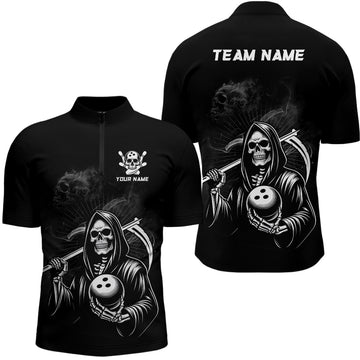 Men's Skull 1/4 Zip Bowling Shirt Q299