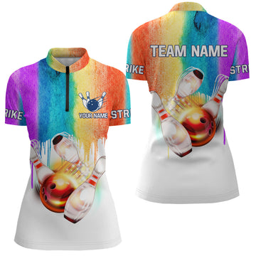 Women's Rainbow Bowling Quarter-Zip Jersey Q88