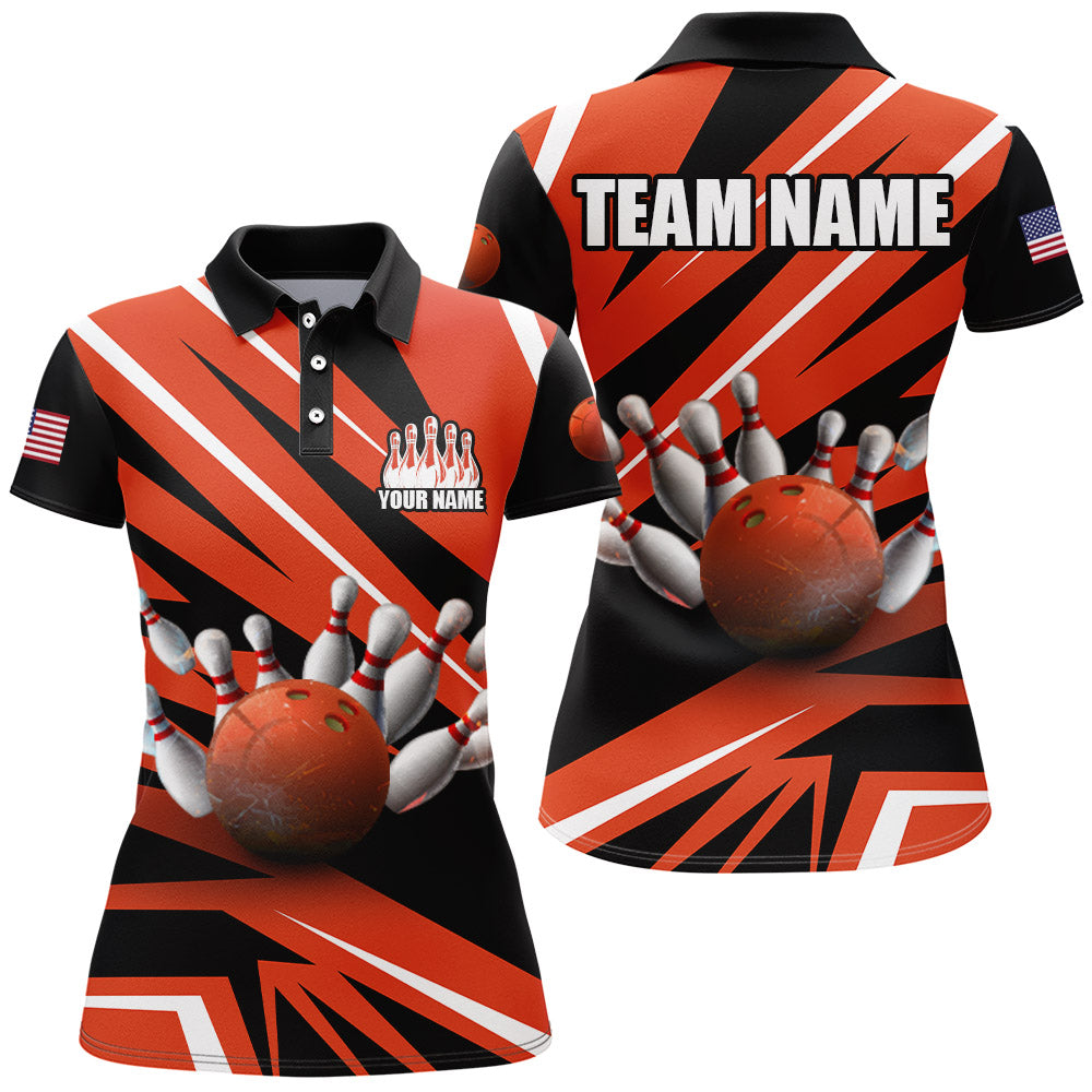 Women's Orange & Black Bowling Polo Shirt Q39