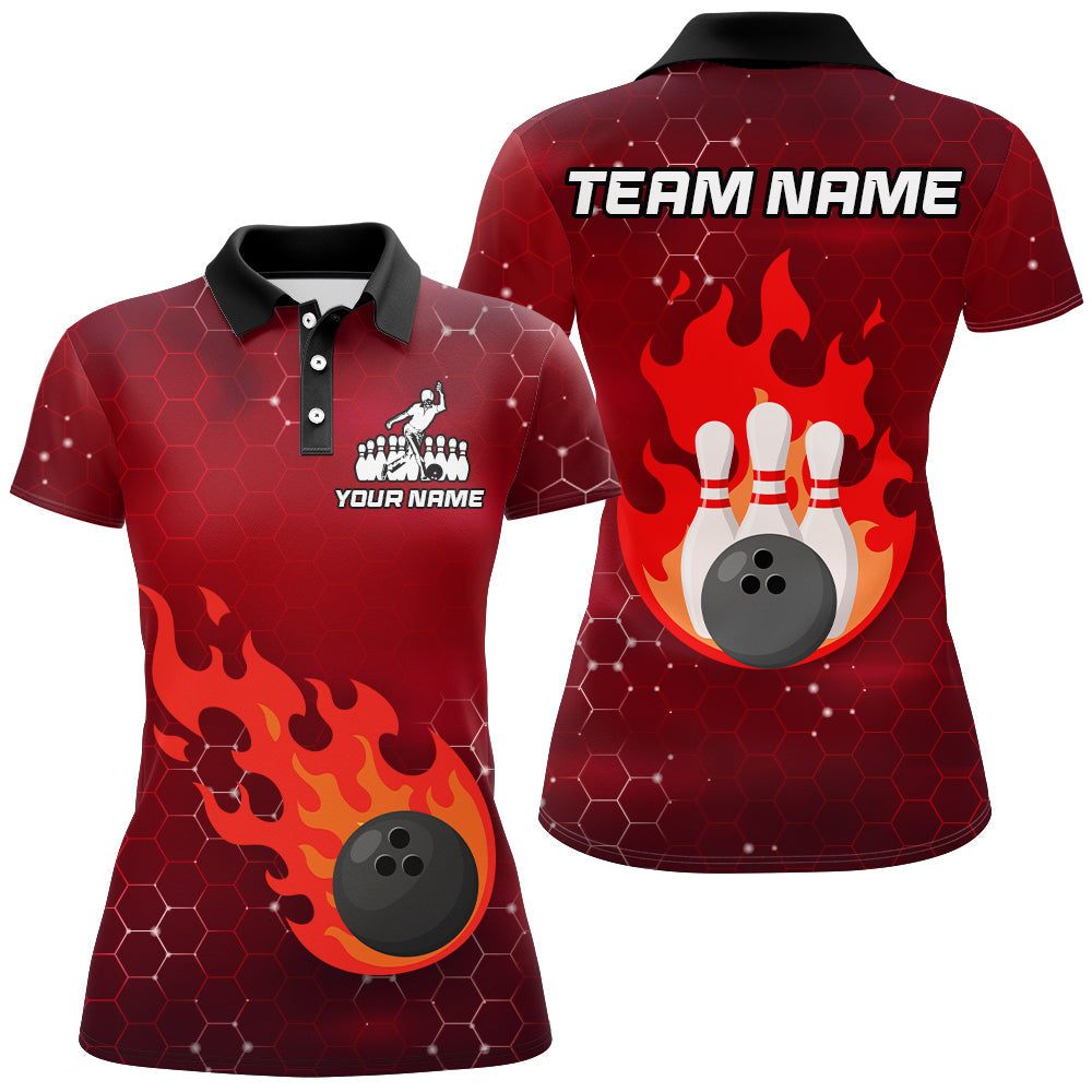 Women's Custom Flame Bowling Polo Shirt Q235