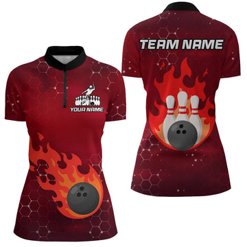 Women's Custom Flame Bowling 1/4 Zip Jersey Q235