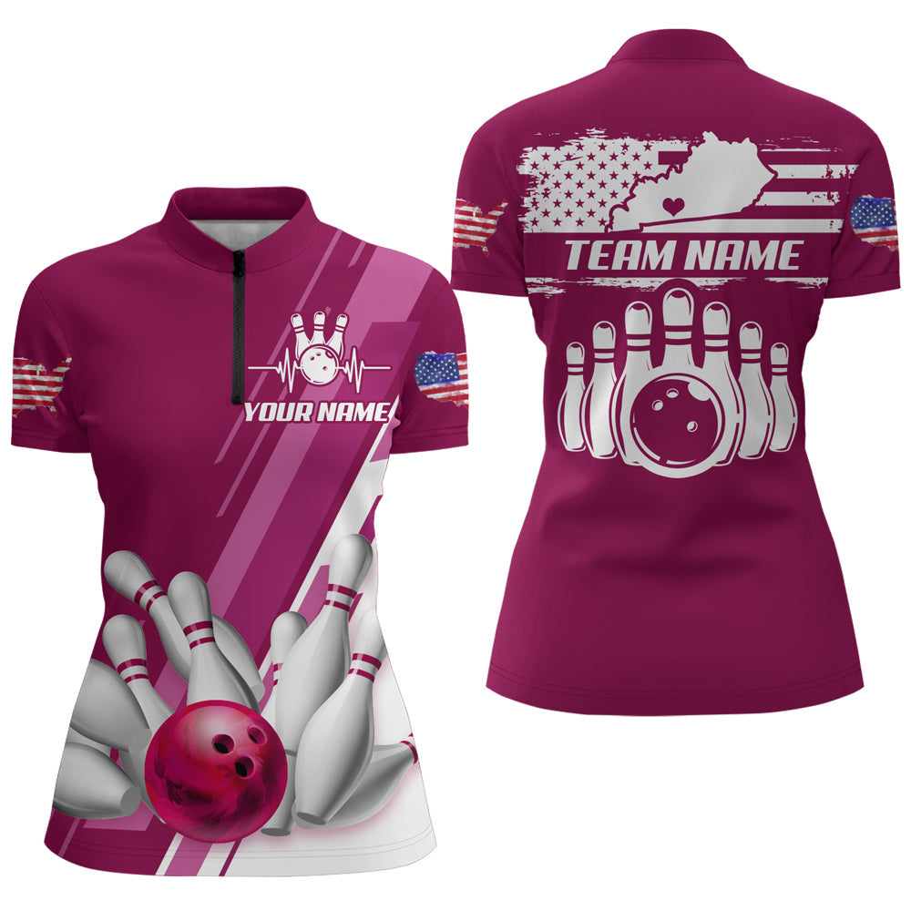 Women's Custom Bowling 1/4 Zip Shirt - Green Kentucky Q305