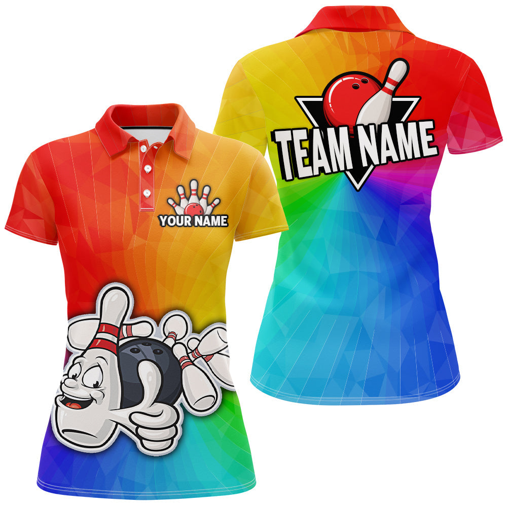 Women's Custom Rainbow Bowling Polo Shirt Q90