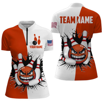 Funny Bowling Team Jersey for Women - Personalised 1/4 Zip Q414