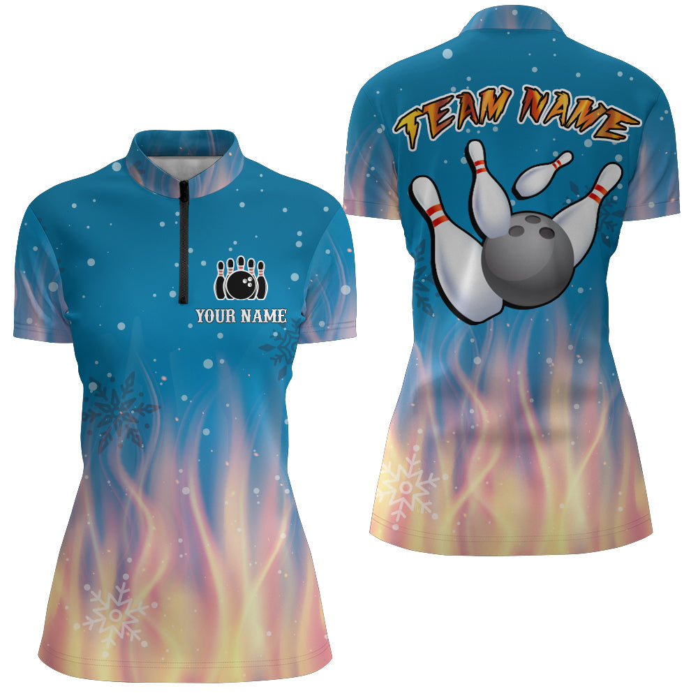 Women's Christmas Bowling Team Quarter-Zip Shirt Q150