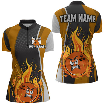 Women's Flame Orange Camo 1/4 Zip Bowling Shirt Q421
