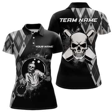Black Women's Skull Bowling Team Polo Shirt Q422