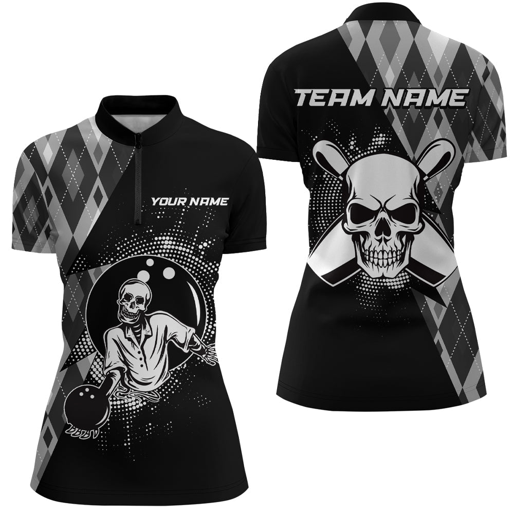 Black Women's Skull Bowling Team 1/4 Zip Shirt Q422