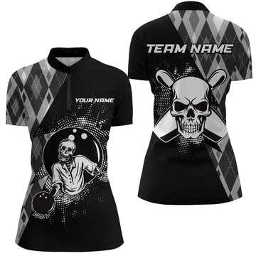 Black Women's Skull Bowling Team 1/4 Zip Shirt Q422