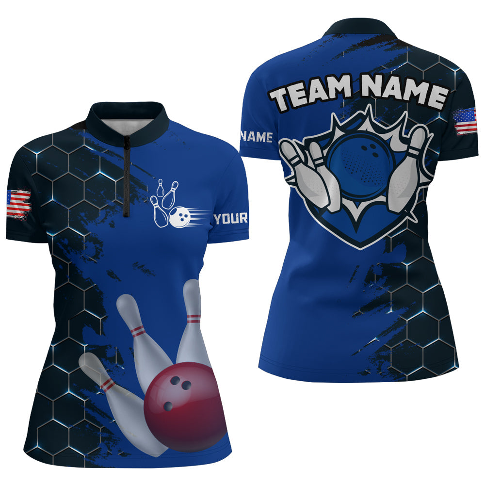 Navy & Black Camo Quarter-Zip Bowling Shirt for Women Q266