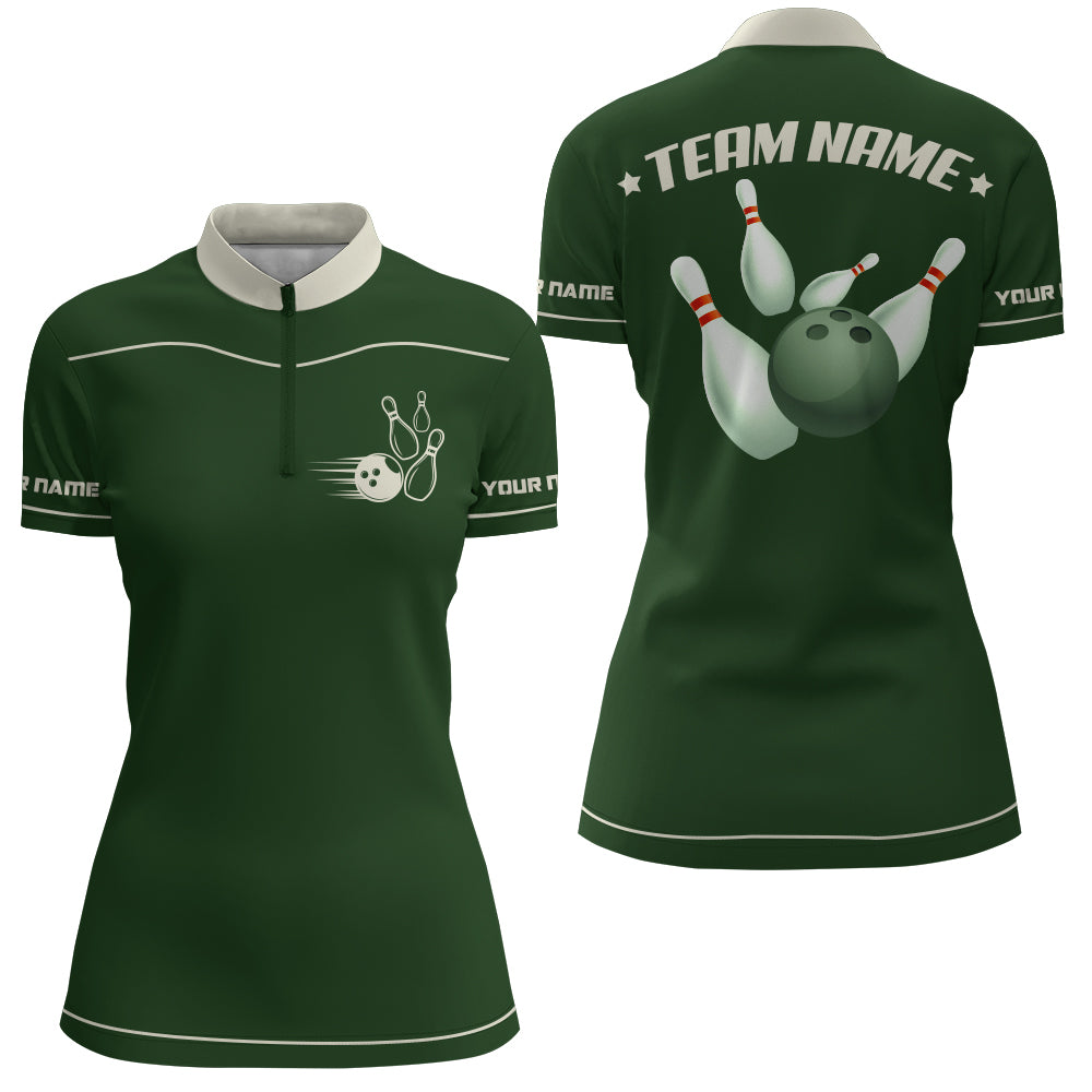 Women's Retro Bowling Quarter-Zip Shirt Q10
