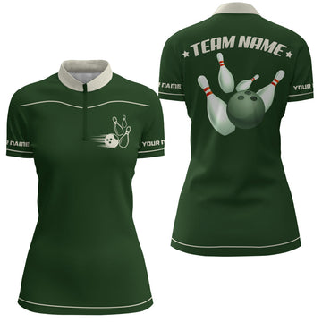 Women's Retro Bowling Quarter-Zip Shirt Q10