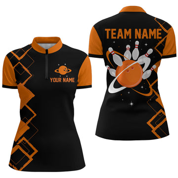 Black & Orange Camo Bowling Jersey 1/4 Zip Shirt Q431