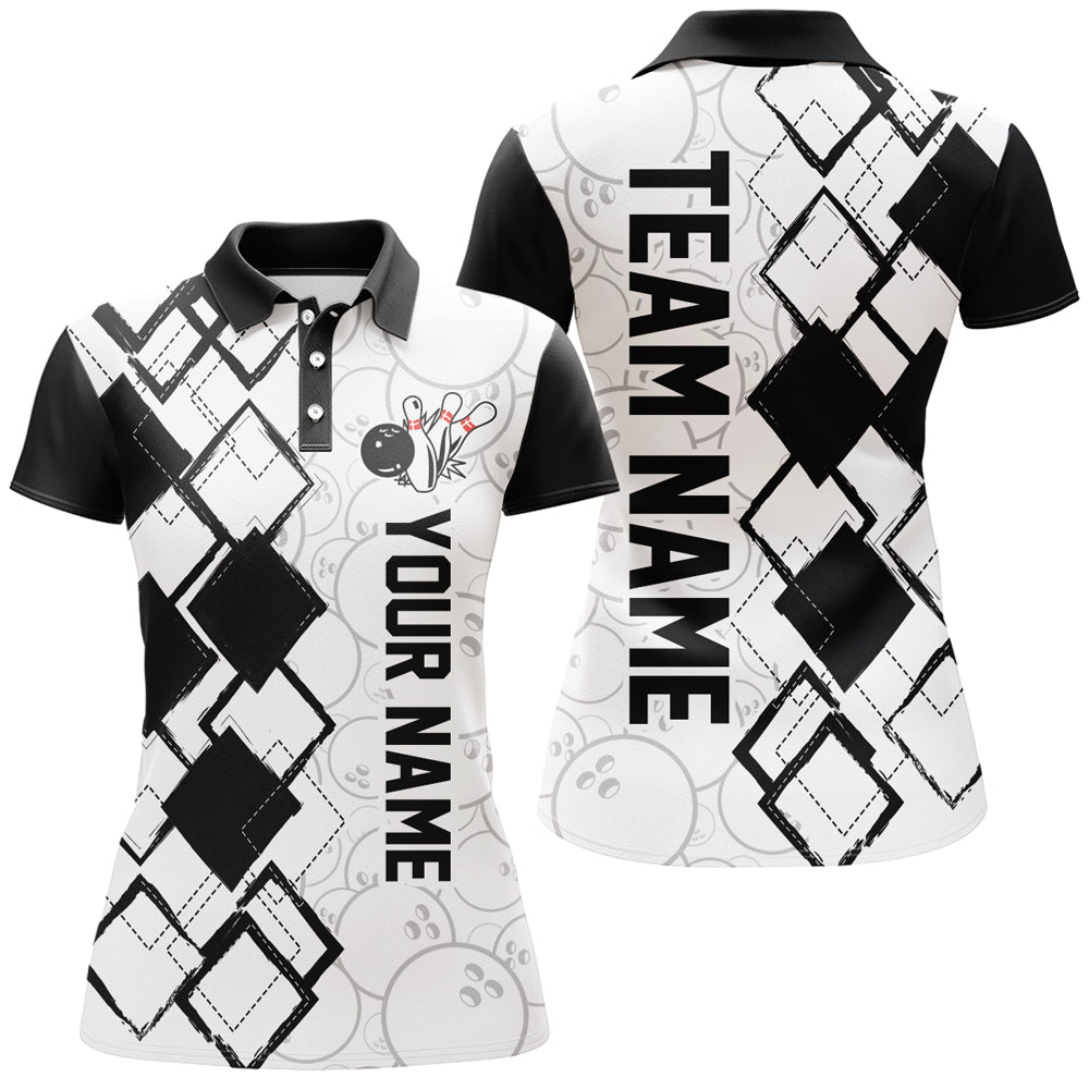 Women's Camo Bowling Polo Shirt - Black & White Q436