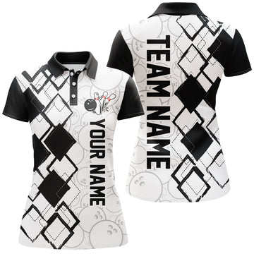 Women's Camo Bowling Polo Shirt - Black & White Q436
