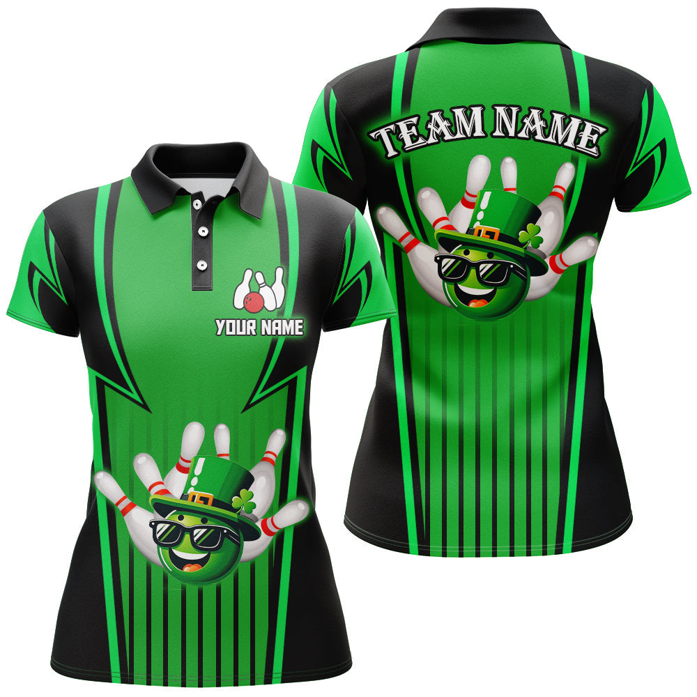 Women's Green Bowling Polo Shirt - Lucky Team Jersey Q222