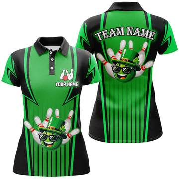 Women's Green Bowling Polo Shirt - Lucky Team Jersey Q222